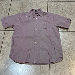 Nautica Shirt Mens Size‎ M Red Blue Plaid Casual Button Up Short Sleeve